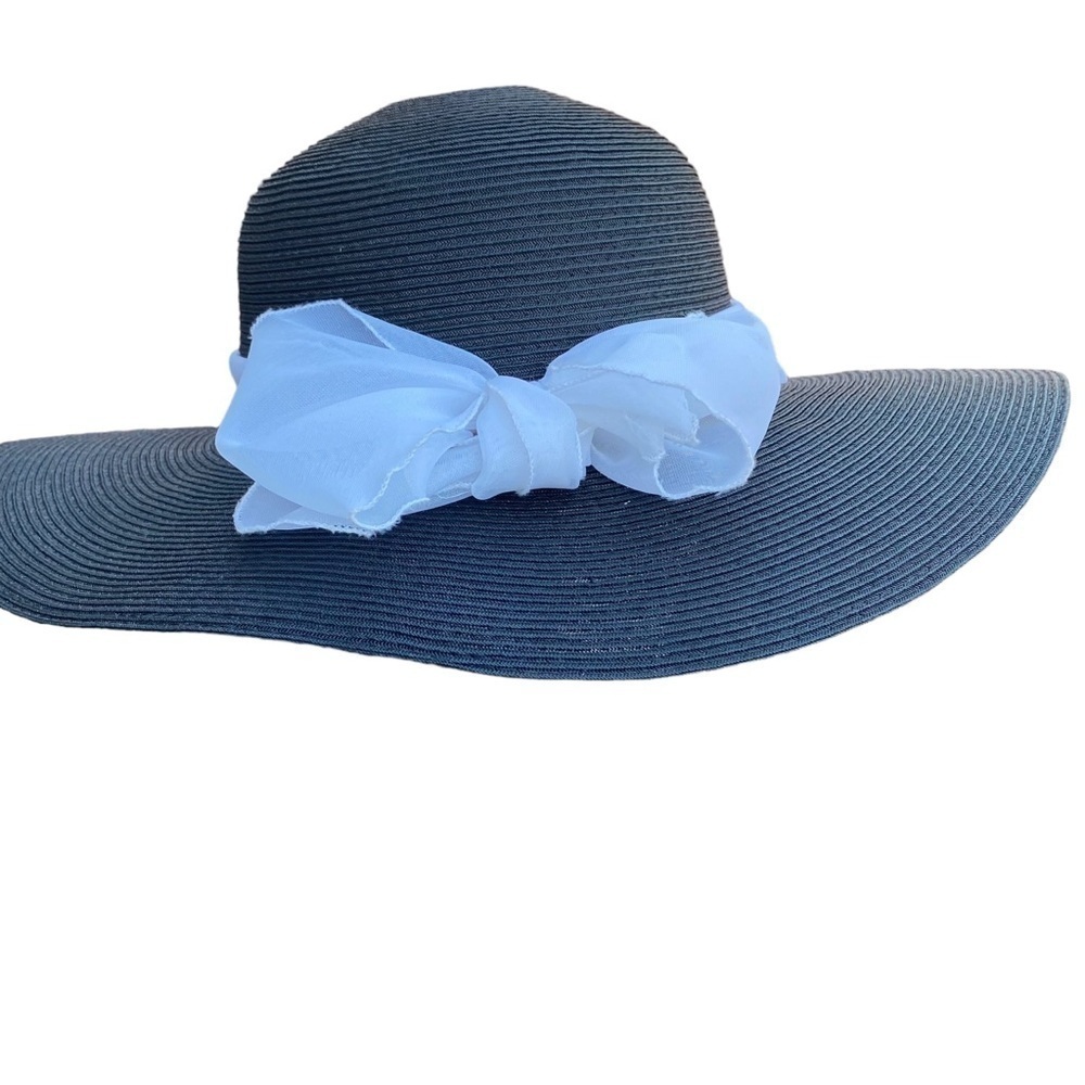 Arlin 100% polypropylene black‎ with white bow  straw hat